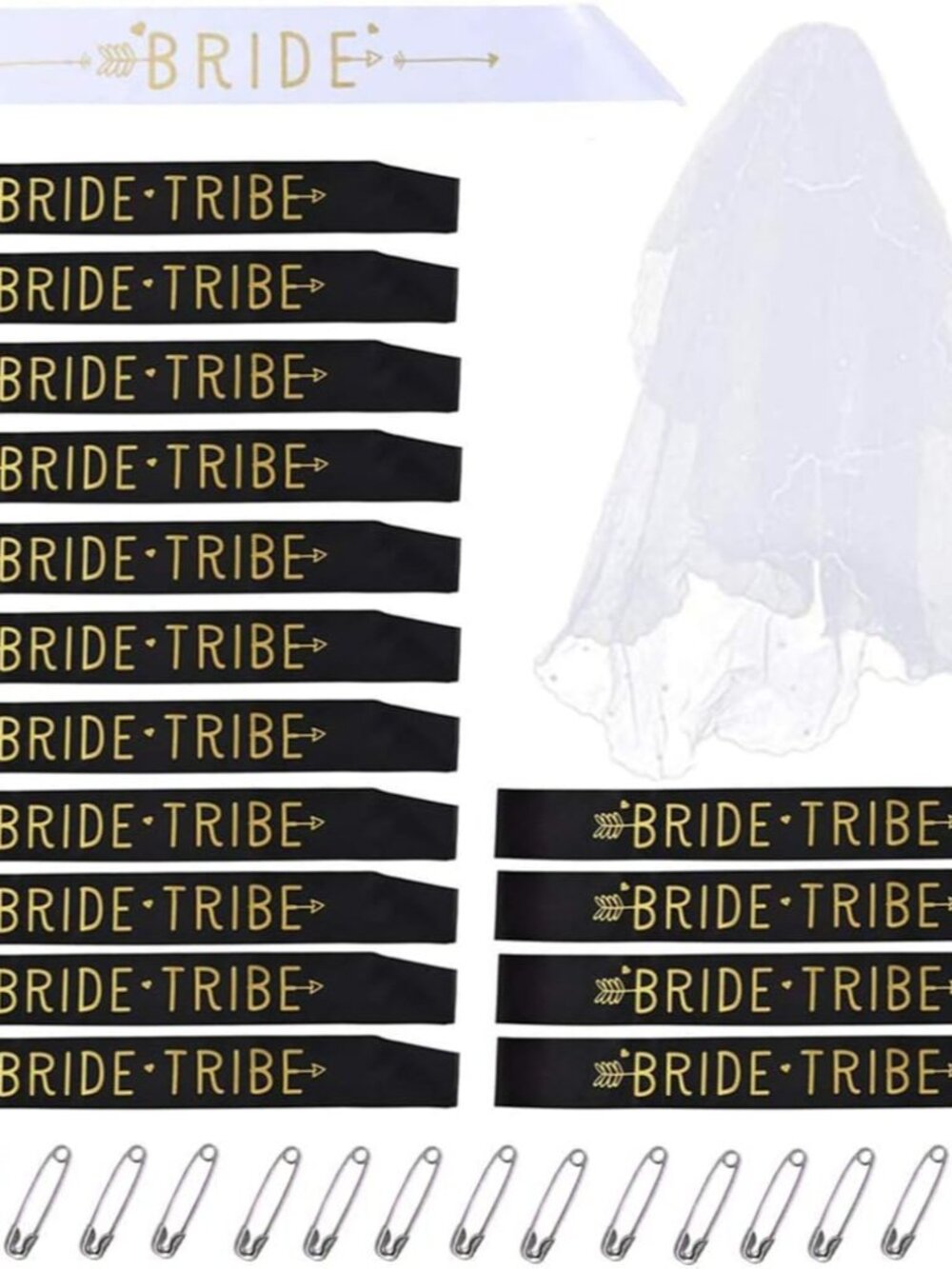 Bride Tribe Bachelorette Party Sash Set: 1 Bride To Be Sash, 15 Bride TribeMaid